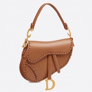 Dior Saddle Bag In Brown Calfskin With Threaded Edges