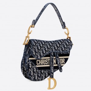 Dior Saddle Bag In Blue Dior Oblique Embroidered Velvet