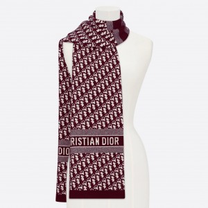 Dior CD Oblique Stole In Bordeaux Wool and Cashmere