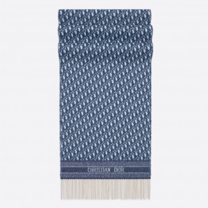 Dior Oblique Scarf In Blue Cashmere