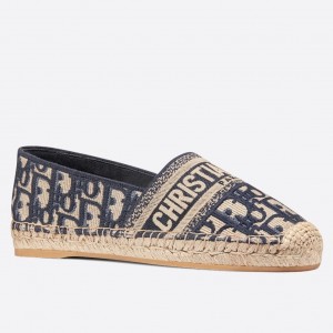 Dior Granville Espadrille In Blue Oblique Embroidered Cotton 