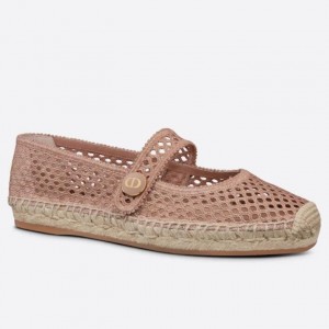 Dior Caro Espadrille Ballerina Flat In Nude Mesh Embroidery