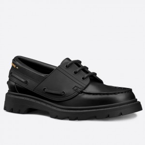 Dior Walker Boat Shoes In Black Calfskin