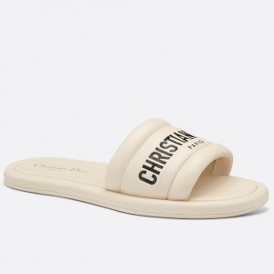 Dior Every-D Slides In White Embossed Lambskin