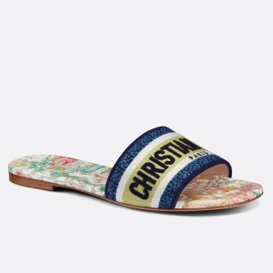 Dior Dway Slide In White Multicolor D-Constellation Embroidered Cotton