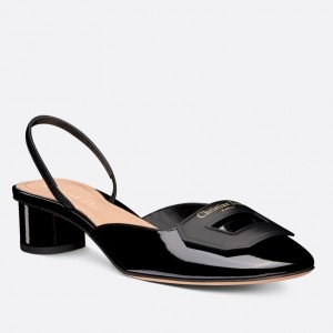 Dior Day Slingback Pumps 35MM in Black Patent Calfskin