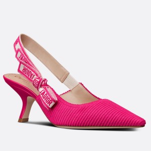 Dior J'Adior Slingback Pumps 65mm In Rose Red Cotton Embroidery