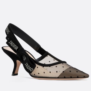 Dior J'Adior Slingback Pumps In Black Dotted Swiss