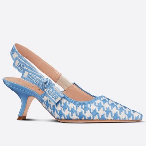 Dior J'Adior Slingback 65mm Pumps In Blue Houndstooth Embroidery