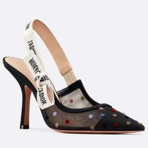 Dior J’Adior Tulle Slingback 100mm With Mini Velvet Polka Dots