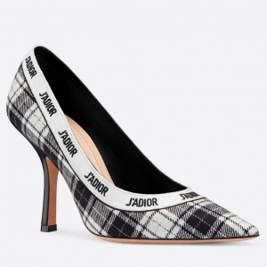 Dior J'Adior 100MM Pumps In Black and White Tartan Fabric