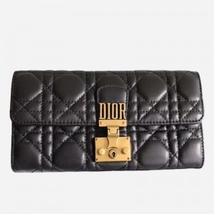 Dior DiorAddict Continental Wallet In Black Lambskin