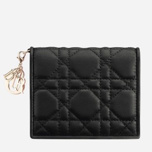 Dior Mini Lady Dior Wallet In Black Lambskin