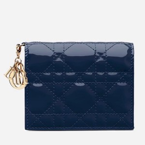 Dior Mini Lady Dior Wallet In Indigo Blue Patent Leather