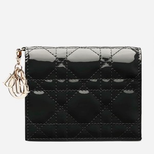 Dior Mini Lady Dior Wallet In Black Patent Leather