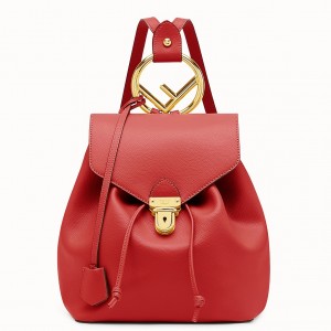 Fendi Red Leather Logo Backpack