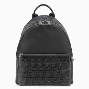 Fendi Black Large Logo-embossed Leather Backpack 