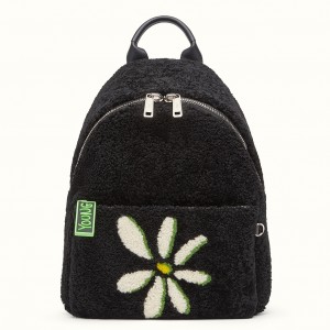 Fendi Black Large Shearling Backpack