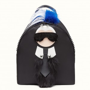 Fendi Black Fur Depict Karlito Appliques Backpack