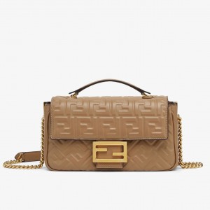 Fendi Baguette Chain Midi Bag In Taupe Nappa Leather