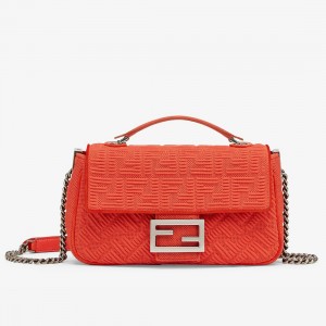 Fendi Midi Baguette Chain Bag In Piment FF Fabric