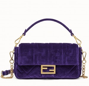 Fendi Purple Velvet FF Motif Medium Baguette Bag