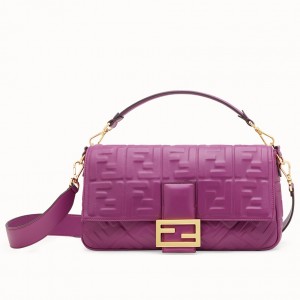 Fendi Purple FF Motif Large Baguette Bag