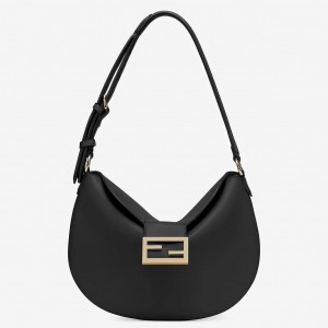 Fendi Small Croissant Hobo Bag In Black Leather