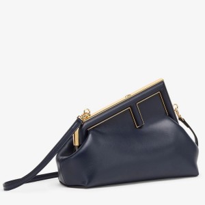 Fendi First Small Bag In Dark Blue Nappa Leather