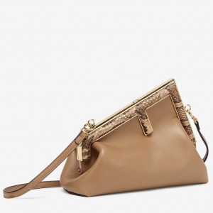 Fendi Small First Bag In Camel Leather with Python F