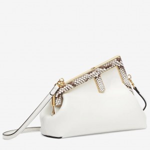 Fendi Small First Bag In White Leather with Python F