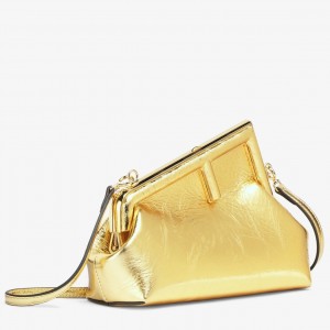 Fendi First Small Bag In Gold Laminated Leather