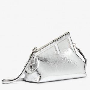 Fendi First Small Bag In Silver Laminated Leather