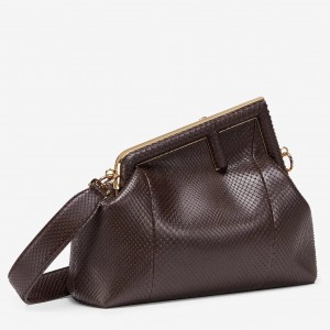 Fendi Small First Bag In Dark Brown Python Leather