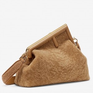 Fendi Small First Bag In Brown Wool Sheepskin 