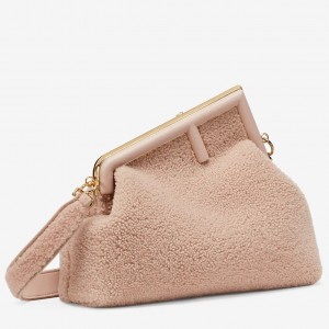 Fendi Medium First Bag In Pink Wool Sheepskin