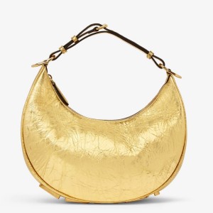 Fendi Fendigraphy Small Hobo Bag In Gold Laminated Leather