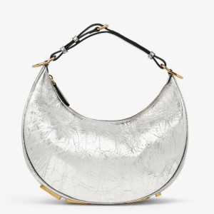 Fendi Fendigraphy Small Hobo Bag In Silver Laminated Leather