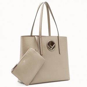 Fendi Grey Leather Logo Shopper Bag