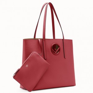 Fendi Red Leather Logo Shopper Bag