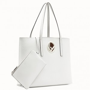 Fendi White Leather Logo Shopper Bag