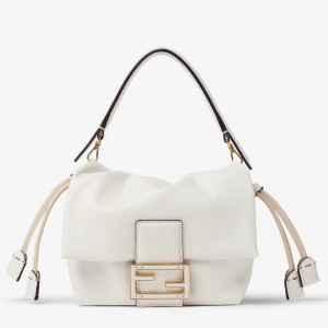 Fendi Mamma Baguette Small Bag in White Nappa Leather