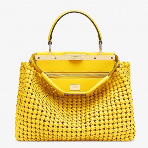 Fendi Peekaboo Medium Bag In Yellow Interlace Leather