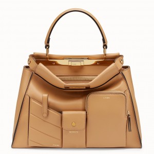 Fendi Peekaboo Pocket Medium Bag In Beige Calfskin