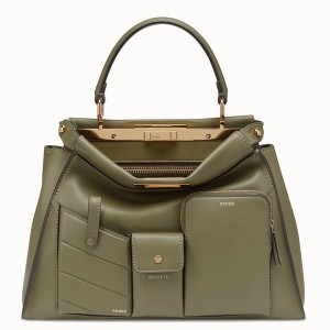 Fendi Peekaboo Pocket Medium Bag In Green Calfskin