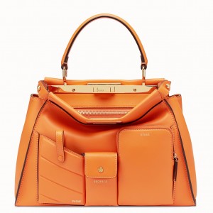 Fendi Peekaboo Pocket Medium Bag In Orange Calfskin