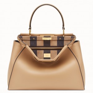 Fendi Beige Peekaboo Medium Bag With Pequin Motif