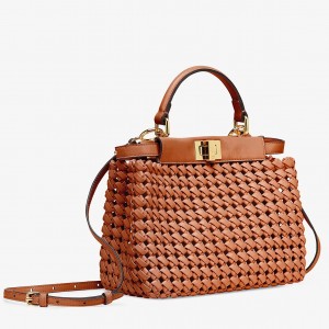 Fendi Peekaboo Mini Bag In Brown Interlace Leather