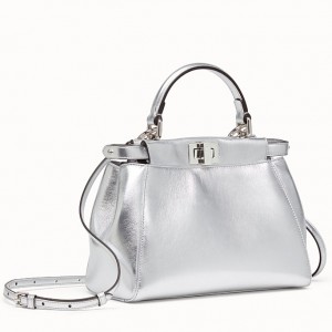 Fendi Peekaboo Mini Bag In Silver Metallic Lambskin