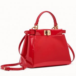 Fendi Peekaboo Mini Bag In Red Patent Calfskin